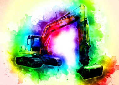 Ekskavatör illüstrasyon izole renk sanat eseri