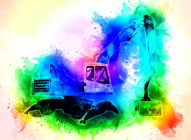 Ekskavatör illüstrasyon izole renk sanat eseri