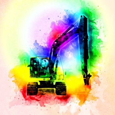Ekskavatör illüstrasyon izole renk sanat eseri