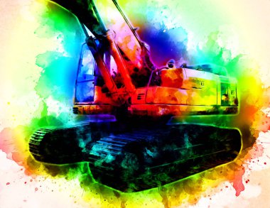 Ekskavatör illüstrasyon izole renk sanat eseri