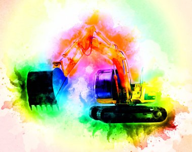 Ekskavatör illüstrasyon izole renk sanat eseri