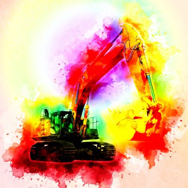 Ekskavatör illüstrasyon izole renk sanat eseri
