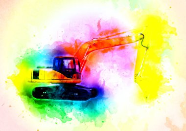 Ekskavatör illüstrasyon izole renk sanat eseri