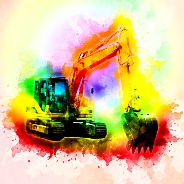 Ekskavatör illüstrasyon izole renk sanat eseri