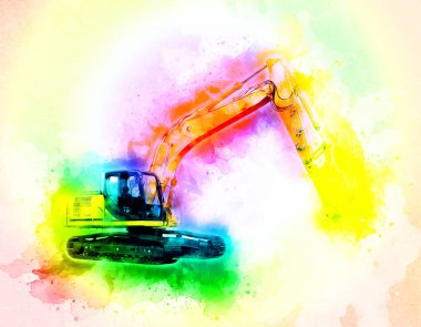 Ekskavatör illüstrasyon izole renk sanat eseri
