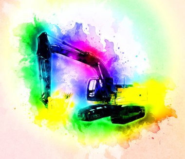 Ekskavatör illüstrasyon izole renk sanat eseri