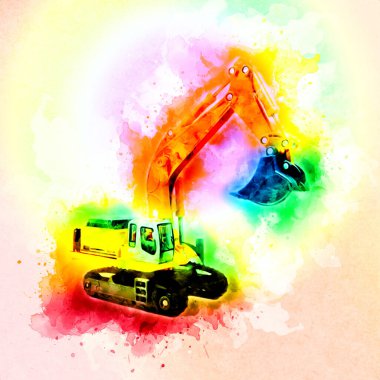 Ekskavatör illüstrasyon izole renk sanat eseri