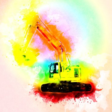 Ekskavatör illüstrasyon izole renk sanat eseri