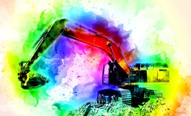 Ekskavatör illüstrasyon izole renk sanat eseri