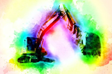 Ekskavatör illüstrasyon izole renk sanat eseri
