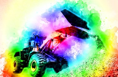 Ekskavatör illüstrasyon izole renk sanat eseri