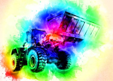 Ekskavatör illüstrasyon izole renk sanat eseri