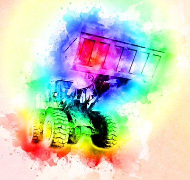 Ekskavatör illüstrasyon izole renk sanat eseri