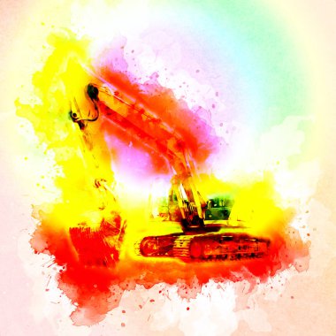 Ekskavatör illüstrasyon izole renk sanat eseri