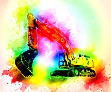 Ekskavatör illüstrasyon izole renk sanat eseri