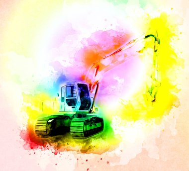 Ekskavatör illüstrasyon izole renk sanat eseri