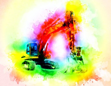 Ekskavatör illüstrasyon izole renk sanat eseri