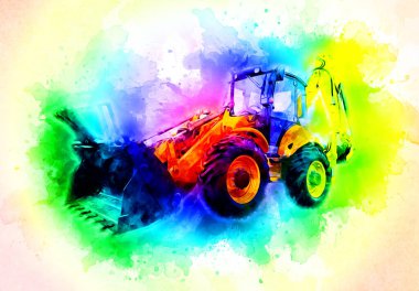 Ekskavatör illüstrasyon izole renk sanat eseri