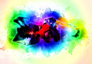 Ekskavatör illüstrasyon izole renk sanat eseri