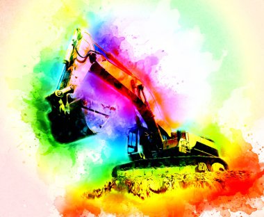 Ekskavatör illüstrasyon izole renk sanat eseri