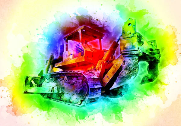 Bulldozer illustration color art grunge drawing vintage