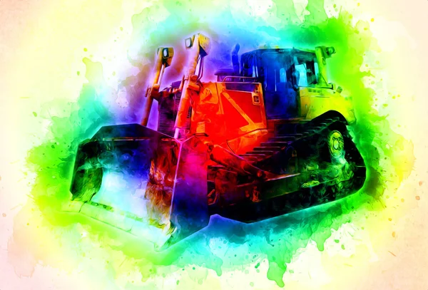 Bulldozer Illustrazione Colore Arte Grunge Disegno Vintage — Foto Stock