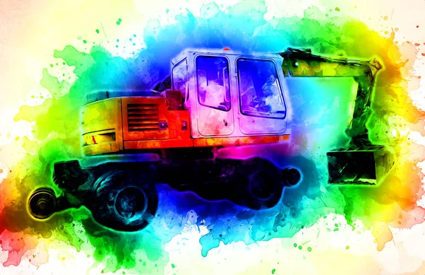 Ekskavatör illüstrasyon izole renk sanat eseri