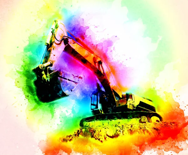 Ekskavatör illüstrasyon izole renk sanat eseri