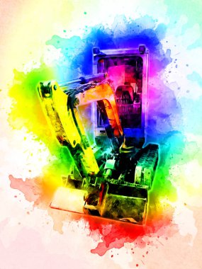 Ekskavatör illüstrasyon izole renk sanat eseri