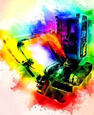 Ekskavatör illüstrasyon izole renk sanat eseri