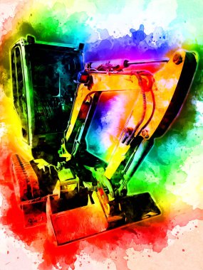 Ekskavatör illüstrasyon izole renk sanat eseri