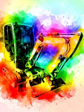 Ekskavatör illüstrasyon izole renk sanat eseri