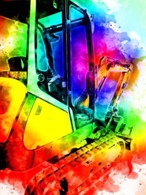 Ekskavatör illüstrasyon izole renk sanat eseri