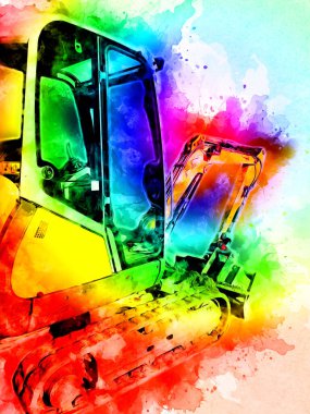 Ekskavatör illüstrasyon izole renk sanat eseri