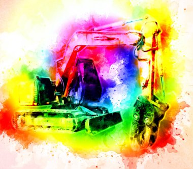 Ekskavatör illüstrasyon izole renk sanat eseri