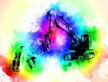 Ekskavatör illüstrasyon izole renk sanat eseri