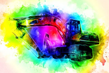 Ekskavatör illüstrasyon izole renk sanat eseri