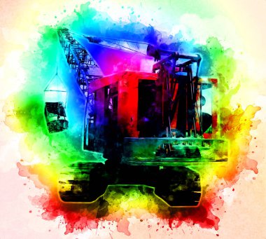 Ekskavatör illüstrasyon izole renk sanat eseri