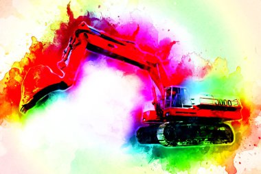 Ekskavatör illüstrasyon izole renk sanat eseri