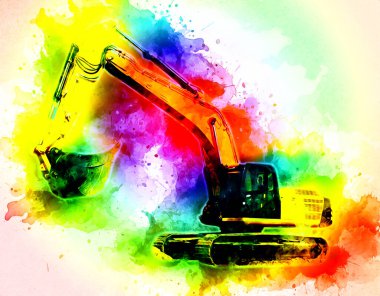 Ekskavatör illüstrasyon izole renk sanat eseri