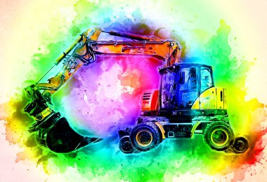 Ekskavatör illüstrasyon izole renk sanat eseri