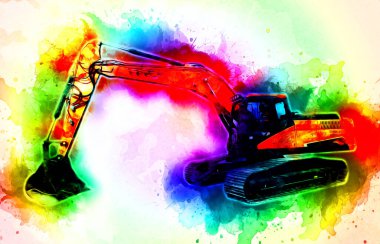 Ekskavatör illüstrasyon izole renk sanat eseri