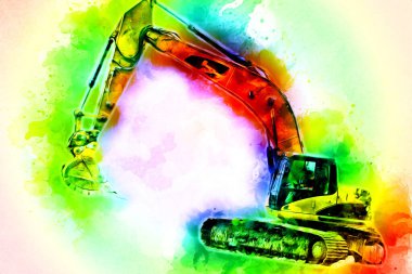 Ekskavatör illüstrasyon izole renk sanat eseri