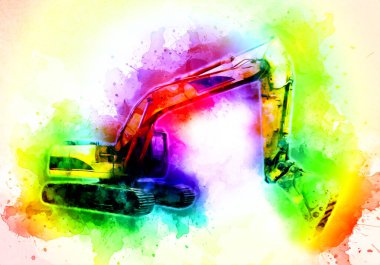 Ekskavatör illüstrasyon izole renk sanat eseri
