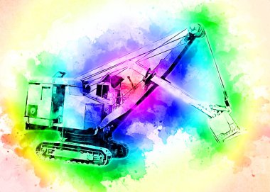 Ekskavatör illüstrasyon izole renk sanat eseri