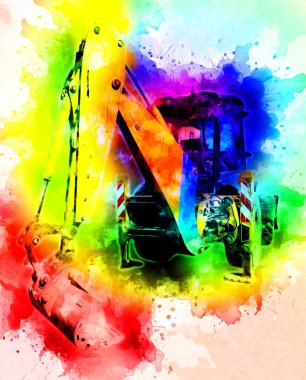 Kazı makinesi traktör çizimi rengi izole edilmiş antika sanat eserleri