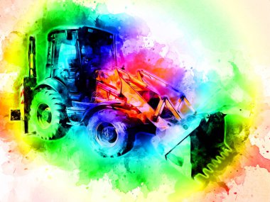 Kazı makinesi traktör çizimi rengi izole edilmiş antika sanat eserleri