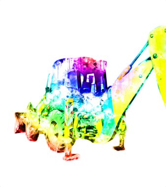 Kazı makinesi traktör çizimi rengi izole edilmiş antika sanat eserleri