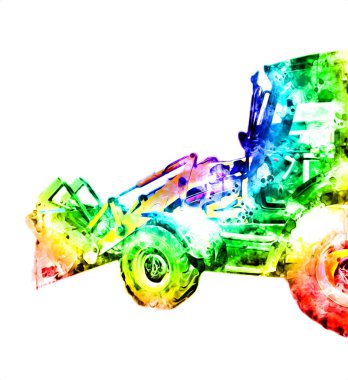 Kazı makinesi traktör çizimi rengi izole edilmiş antika sanat eserleri