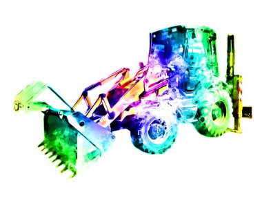 Kazı makinesi traktör çizimi rengi izole edilmiş antika sanat eserleri